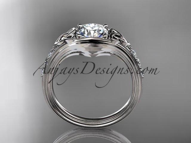14kt white gold diamond celtic trinity knot wedding ring, engagement ring with a "Forever One" Moissanite center stone CT7333 - AnjaysDesigns