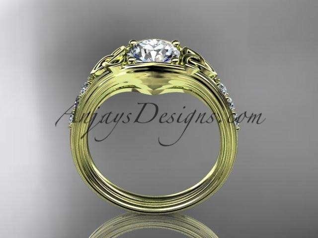 14kt yellow gold diamond celtic trinity knot wedding ring, engagement ring with a "Forever One" Moissanite center stone CT7333 - AnjaysDesigns