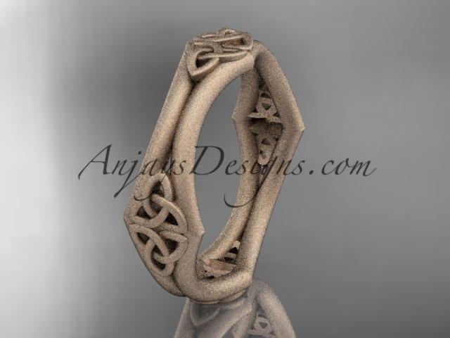14kt rose gold celtic trinity knot matte finish wedding band, engagement ring CT7356G - AnjaysDesigns