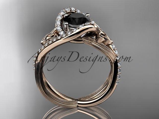 14kt rose gold diamond celtic trinity knot wedding ring, engagement ring with a Black Diamond center stone CT7369 - AnjaysDesigns