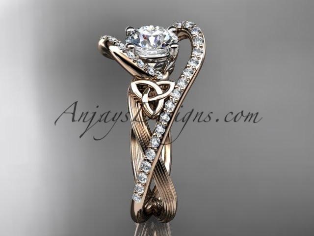 14kt rose gold diamond celtic trinity knot wedding ring, engagement ring with a "Forever One" Moissanite center stone CT7369 - AnjaysDesigns