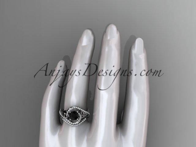 platinum diamond celtic trinity knot wedding ring, engagement set with a Black Diamond center stone CT7369S - AnjaysDesigns