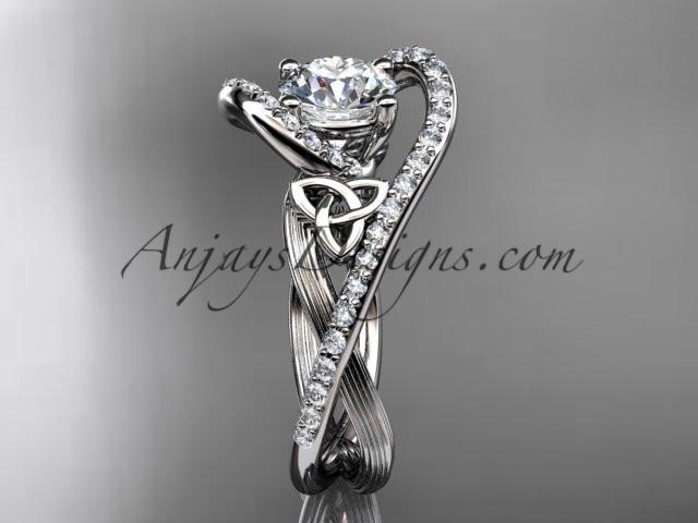 14kt white gold diamond celtic trinity knot wedding ring, engagement ring with a "Forever One" Moissanite center stone CT7369 - AnjaysDesigns