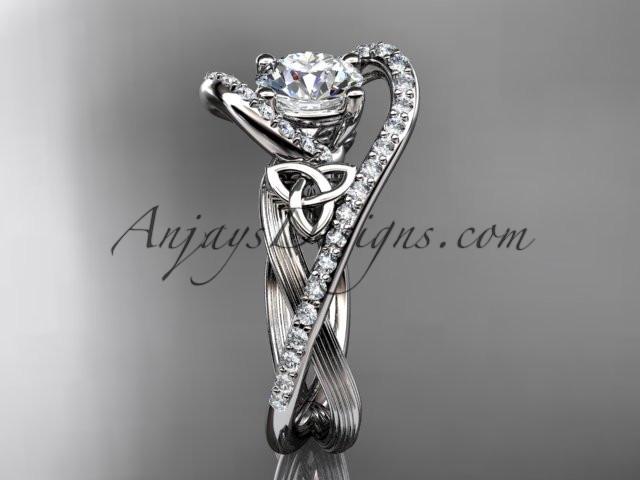 platinum diamond celtic trinity knot wedding ring, engagement ring with a "Forever One" Moissanite center stone CT7369 - AnjaysDesigns