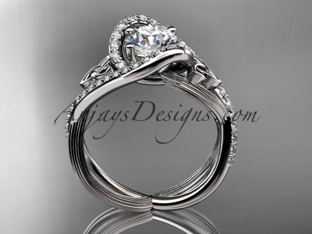 14kt white gold diamond celtic trinity knot wedding ring, engagement ring with a "Forever One" Moissanite center stone CT7369 - AnjaysDesigns