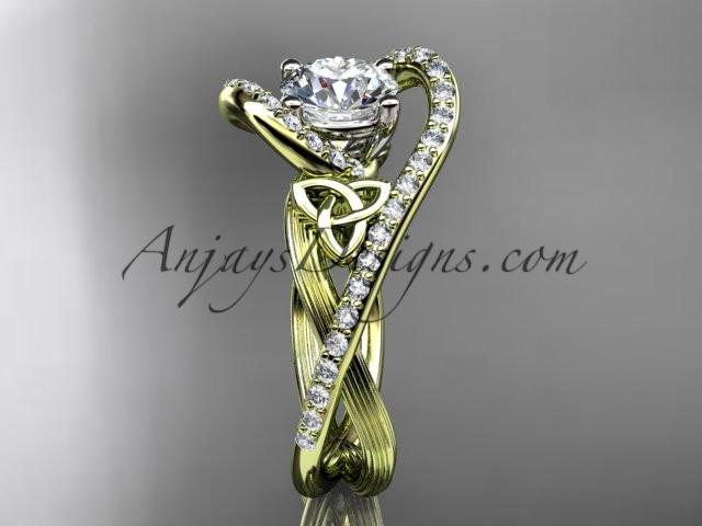 14kt yellow gold diamond celtic trinity knot wedding ring, engagement set with a "Forever One" Moissanite center stone CT7369S - AnjaysDesigns