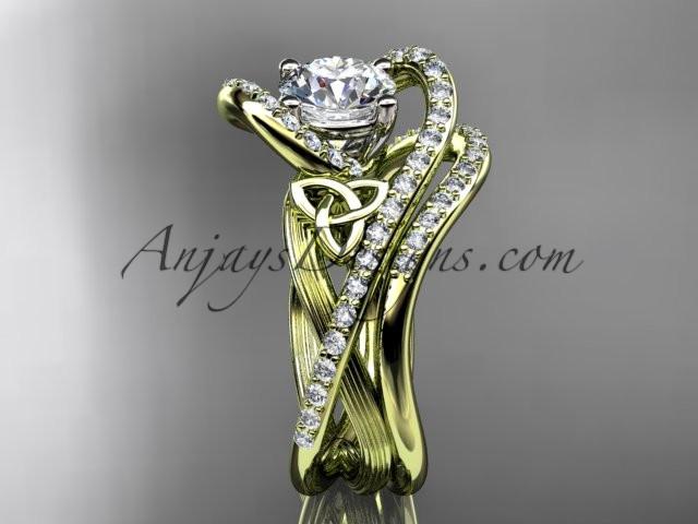 14kt yellow gold diamond celtic trinity knot wedding ring, engagement set CT7369S - AnjaysDesigns
