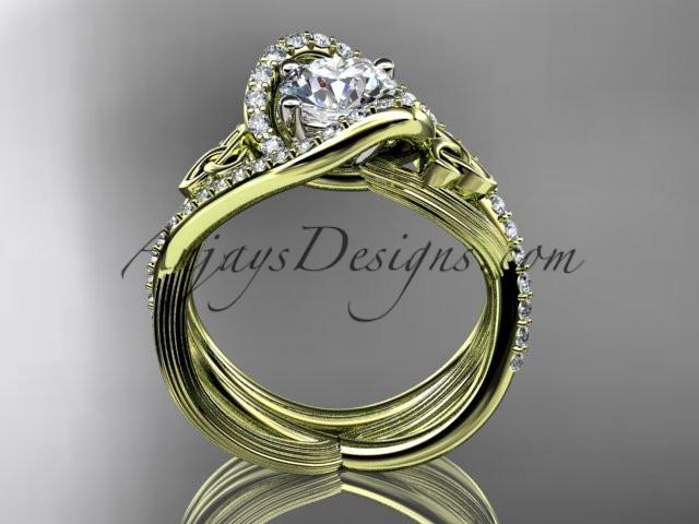 14kt yellow gold diamond celtic trinity knot wedding ring, engagement set CT7369S - AnjaysDesigns