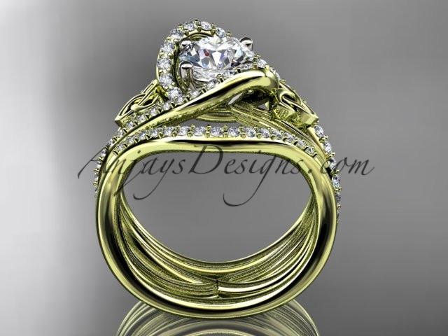 14kt yellow gold diamond celtic trinity knot wedding ring, engagement ring with double matching band  CT7369S - AnjaysDesigns