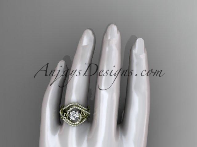 14kt yellow gold diamond celtic trinity knot wedding ring, engagement ring with double matching band  CT7369S - AnjaysDesigns