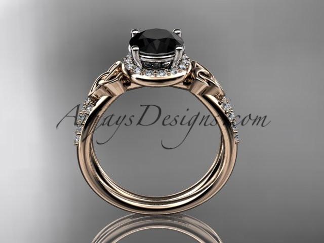 14kt rose gold diamond celtic trinity knot wedding ring, engagement ring with a Black Diamond center stone CT7373 - AnjaysDesigns