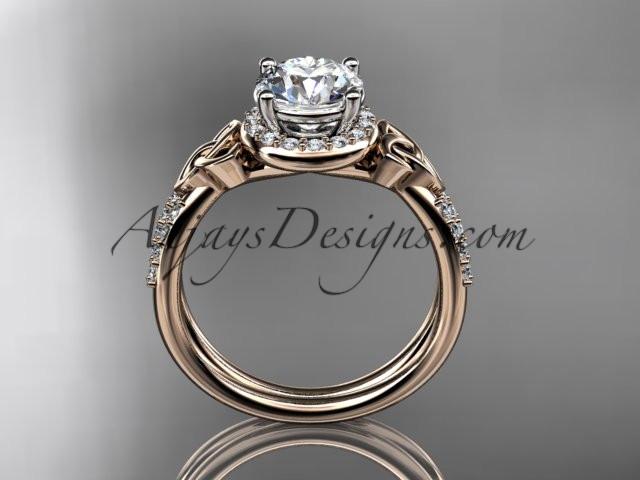 14kt rose gold diamond celtic trinity knot wedding ring, engagement ring with a "Forever One" Moissanite center stone CT7373 - AnjaysDesigns