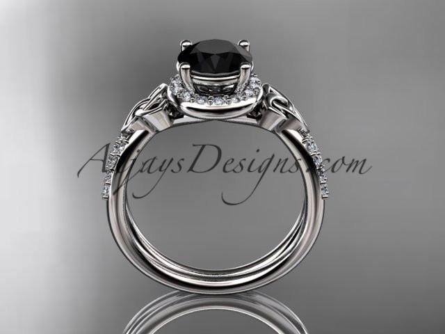 platinum diamond celtic trinity knot wedding ring, engagement ring with a Black Diamond center stone CT7373 - AnjaysDesigns