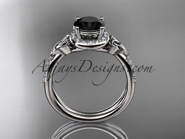 14kt white gold diamond celtic trinity knot wedding ring, engagement ring with a Black Diamond center stone CT7373 - AnjaysDesigns