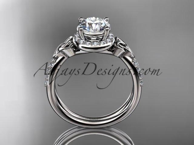 platinum diamond celtic trinity knot wedding ring, engagement ring with a "Forever One" Moissanite center stone CT7373 - AnjaysDesigns