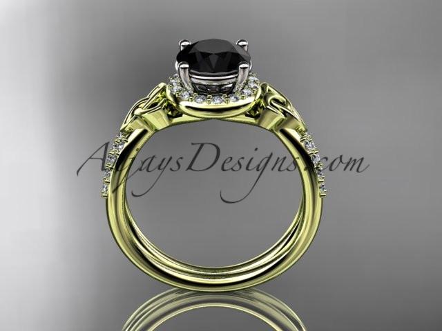 14kt yellow gold diamond celtic trinity knot wedding ring, engagement ring with a Black Diamond center stone CT7373 - AnjaysDesigns