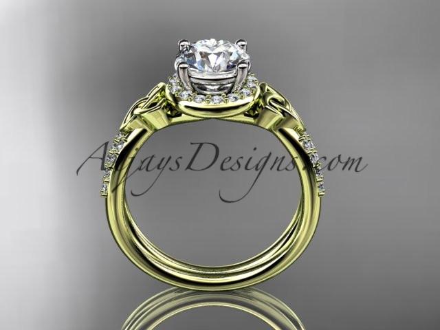14kt yellow gold diamond celtic trinity knot wedding ring, engagement ring with a "Forever One" Moissanite center stone CT7373 - AnjaysDesigns