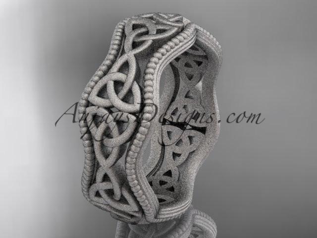 platinum celtic trinity knot matte finish engagement ring, wedding band CT750B - AnjaysDesigns