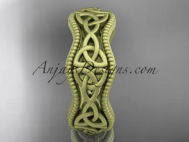 14kt yellow gold celtic trinity knot matte finish engagement ring, wedding band CT750B - AnjaysDesigns