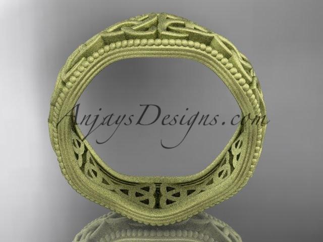 14kt yellow gold celtic trinity knot matte finish engagement ring, wedding band CT750B - AnjaysDesigns