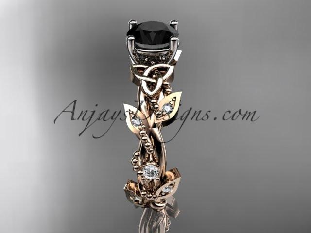14kt rose gold celtic trinity knot engagement ring, wedding ring with a Black Diamond center stone CT759 - AnjaysDesigns