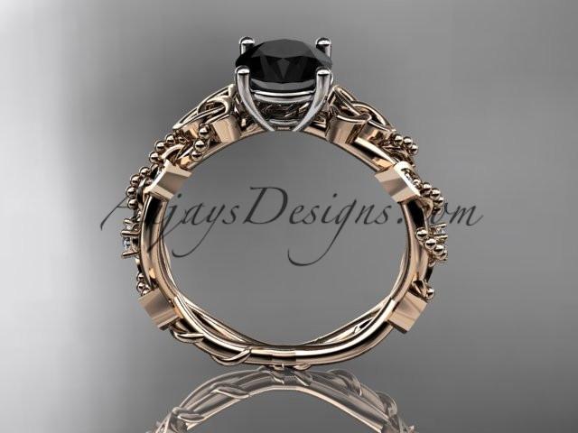 14kt rose gold celtic trinity knot engagement ring, wedding ring with a Black Diamond center stone CT759 - AnjaysDesigns
