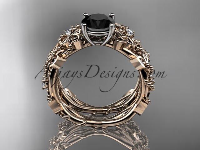 14kt rose gold celtic trinity knot engagement set, wedding ring with a Black Diamond center stone CT759S - AnjaysDesigns