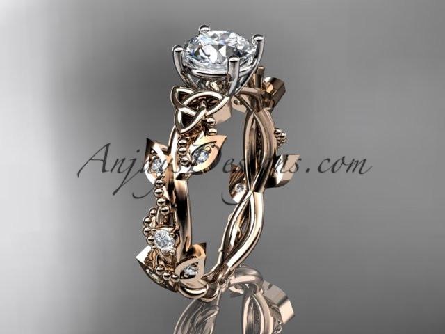 14kt rose gold celtic trinity knot engagement ring, wedding ring with a "Forever One" Moissanite center stone CT759 - AnjaysDesigns