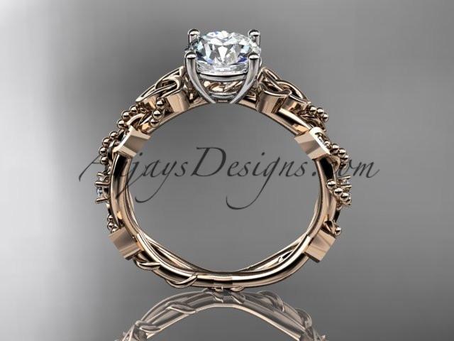 14kt rose gold celtic trinity knot engagement ring, wedding ring with a "Forever One" Moissanite center stone CT759 - AnjaysDesigns