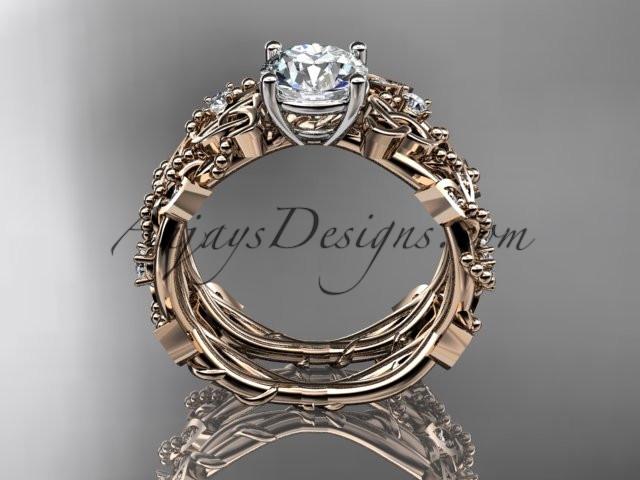 14kt rose gold celtic trinity knot engagement set, wedding ring with a "Forever One" Moissanite center stone CT759S - AnjaysDesigns