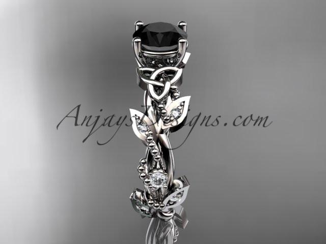 platinum celtic trinity knot engagement ring, wedding ring with a Black Diamond center stone CT759 - AnjaysDesigns