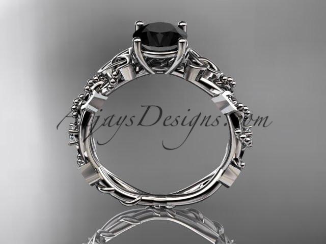 platinum celtic trinity knot engagement ring, wedding ring with a Black Diamond center stone CT759 - AnjaysDesigns