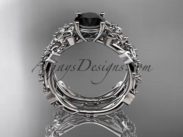 platinum celtic trinity knot engagement set, wedding ring with a Black Diamond center stone CT759S - AnjaysDesigns