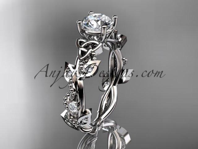 platinum celtic trinity knot engagement ring, wedding ring with a "Forever One" Moissanite center stone CT759 - AnjaysDesigns