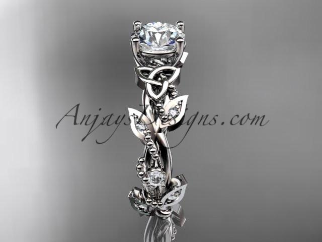 platinum celtic trinity knot engagement ring, wedding ring with a "Forever One" Moissanite center stone CT759 - AnjaysDesigns
