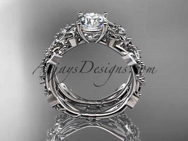 platinum celtic trinity knot engagement set, wedding ring with a "Forever One" Moissanite center stone CT759S - AnjaysDesigns