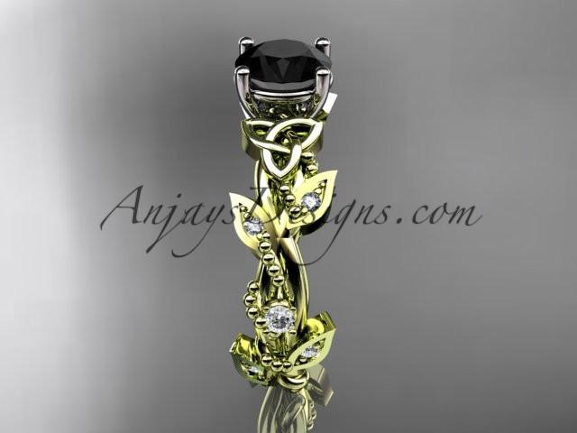14kt yellow gold celtic trinity knot engagement ring, wedding ring with a Black Diamond center stone CT759 - AnjaysDesigns