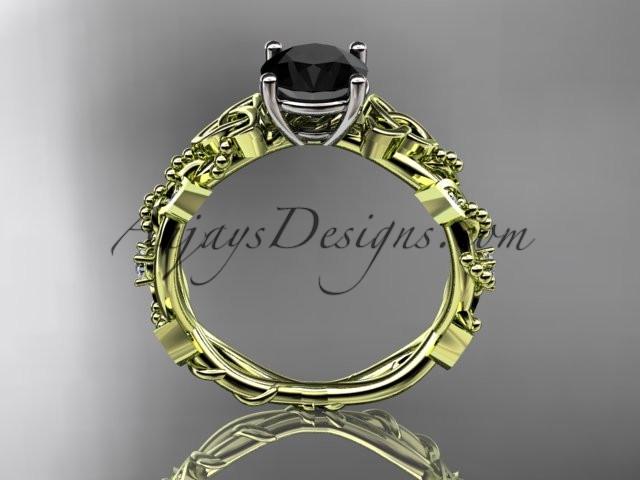 14kt yellow gold celtic trinity knot engagement ring, wedding ring with a Black Diamond center stone CT759 - AnjaysDesigns