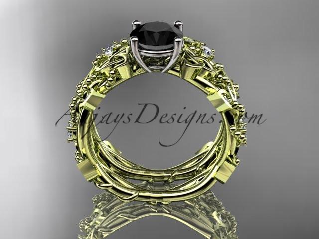 14kt yellow gold celtic trinity knot engagement set, wedding ring with a Black Diamond center stone CT759S - AnjaysDesigns