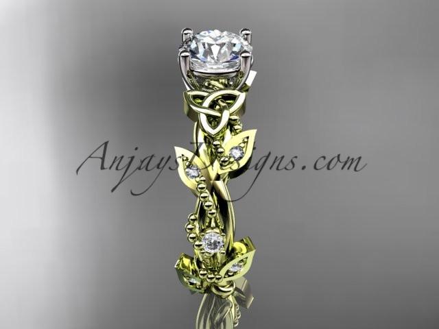 14kt yellow gold celtic trinity knot engagement ring, wedding ring with a "Forever One" Moissanite center stone CT759 - AnjaysDesigns