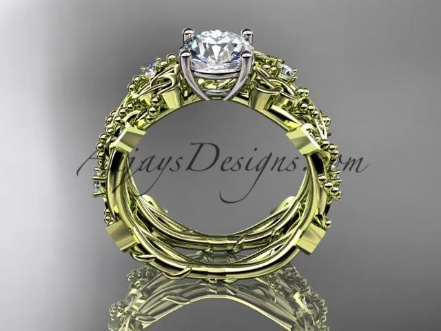 14kt yellow gold celtic trinity knot engagement set, wedding ring with a "Forever One" Moissanite center stone CT759S - AnjaysDesigns