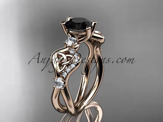 14kt rose gold celtic trinity knot engagement ring, wedding ring with a Black Diamond center stone CT768 - AnjaysDesigns