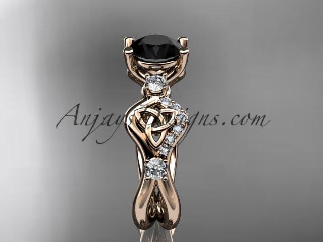 14kt rose gold celtic trinity knot engagement ring, wedding ring with a Black Diamond center stone CT768 - AnjaysDesigns