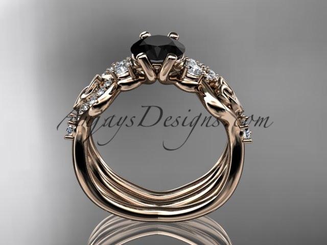 14kt rose gold celtic trinity knot engagement set, wedding ring with a Black Diamond center stone CT768S - AnjaysDesigns