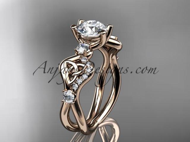 14kt rose gold celtic trinity knot engagement ring, wedding ring with a "Forever One" Moissanite center stone CT768 - AnjaysDesigns