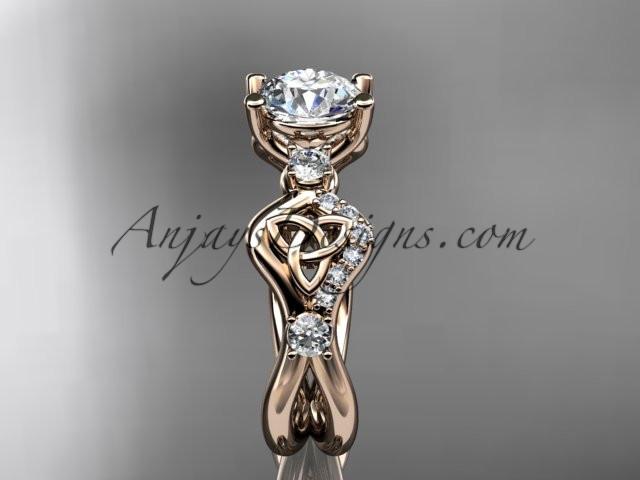 14kt rose gold celtic trinity knot engagement ring, wedding ring with a "Forever One" Moissanite center stone CT768 - AnjaysDesigns