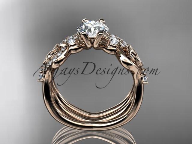 14kt rose gold celtic trinity knot engagement set, wedding ring with a "Forever One" Moissanite center stone CT768S - AnjaysDesigns