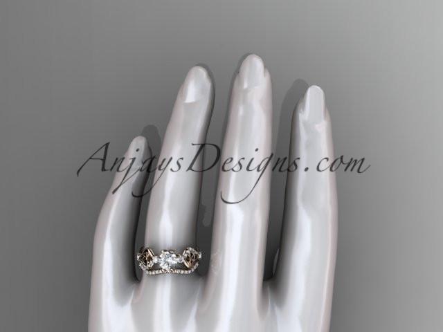 14kt rose gold celtic trinity knot engagement set, wedding ring with a "Forever One" Moissanite center stone CT768S - AnjaysDesigns