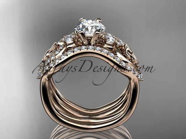 14kt rose gold celtic trinity knot engagement ring, wedding ring with double matching band CT768S - AnjaysDesigns