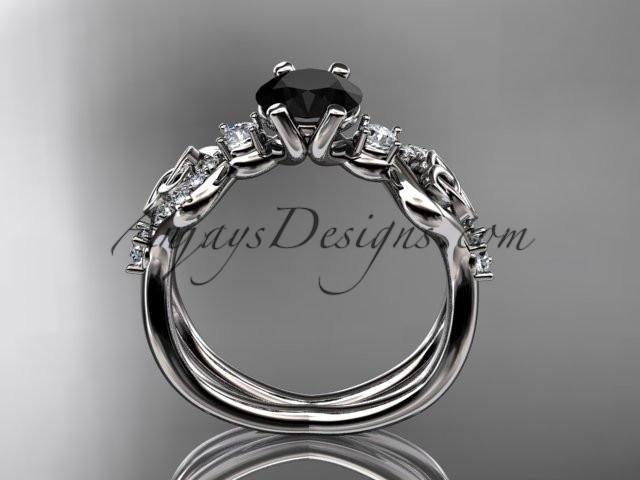 14kt white gold celtic trinity knot engagement ring, wedding ring with a Black Diamond center stone CT768 - AnjaysDesigns